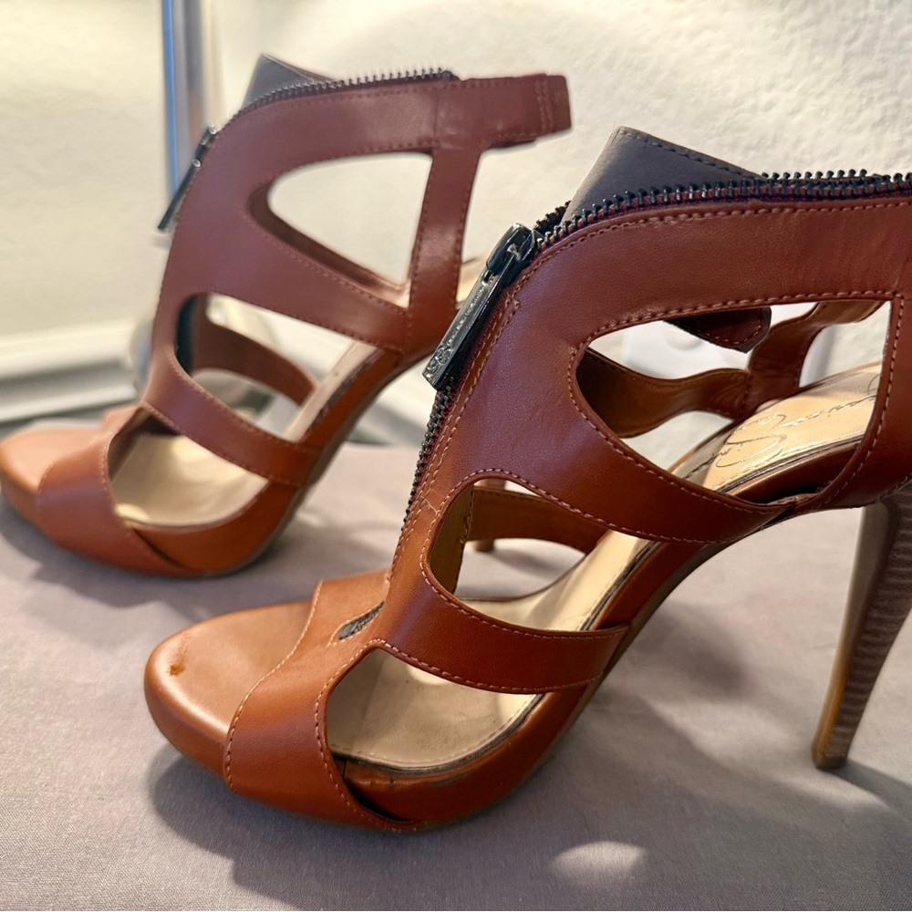 Jessica Simpson Carmyne Brown Zipper Cutout Heels